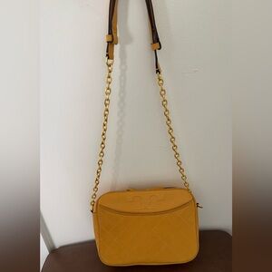 Tory Burch  Mustard Yellow Crossbody Bag with Gold Chain